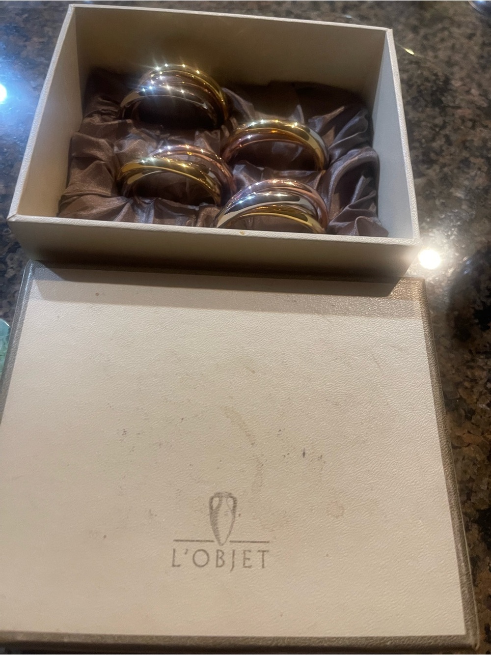 L'Objet Three Ring "Napkin Jewels" Tricolor Interlocking Napkin Rings - Set of 4